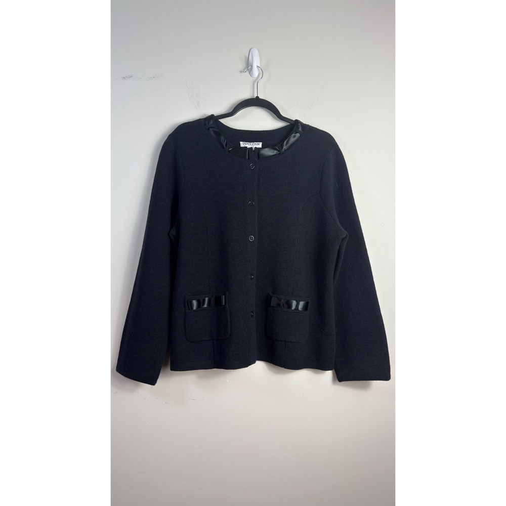 Pendleton Cardigan Black Silk Trim Merino Wool Blend Women XL Petite